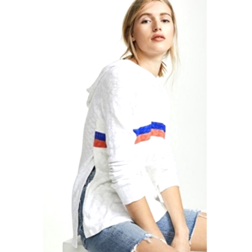 Sundry Knit Hoodie White Stripes Cotton Sweater Small